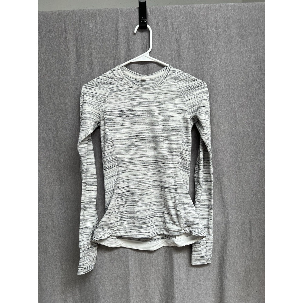 Lululemon Sz 4 Heathered White Grey Pocket Long Sleeve Top Womens